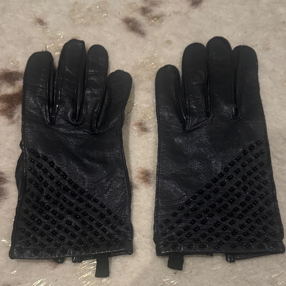 Black Leather Studded Gloves